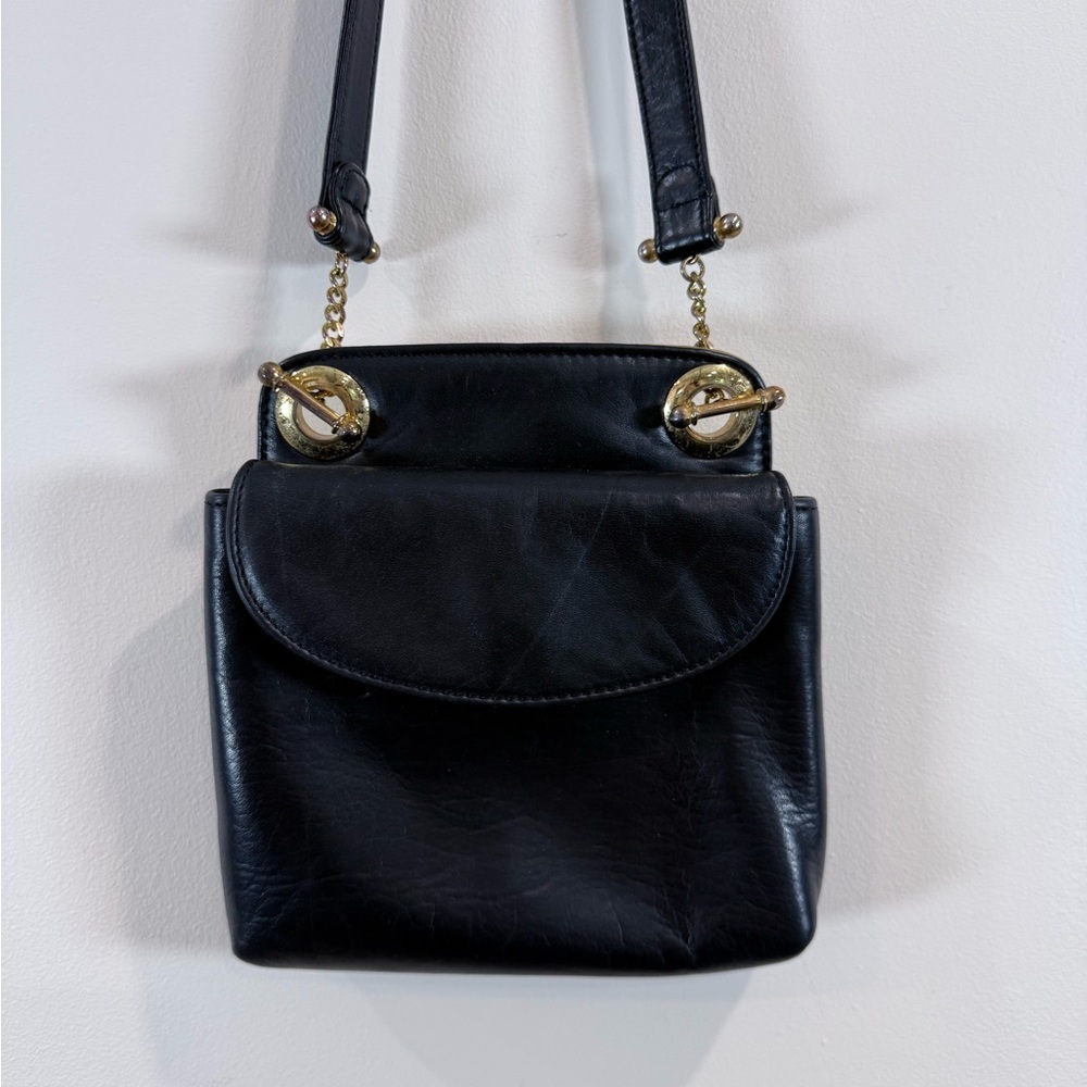 🔥Silver Blue Black Leather Crossbody Bag with Gold Hardware EUC🔥
